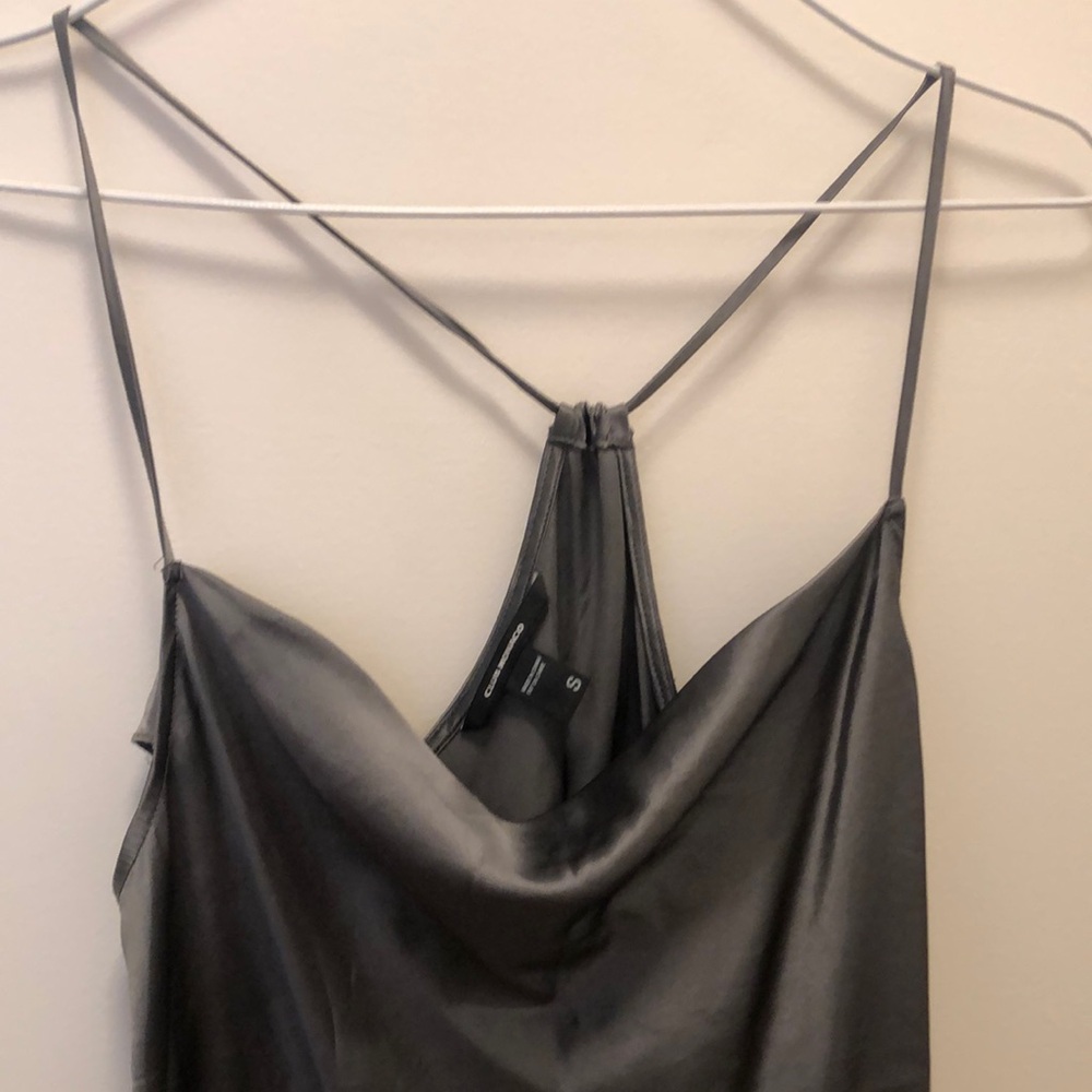Sleek Gray silver silk Strappy top